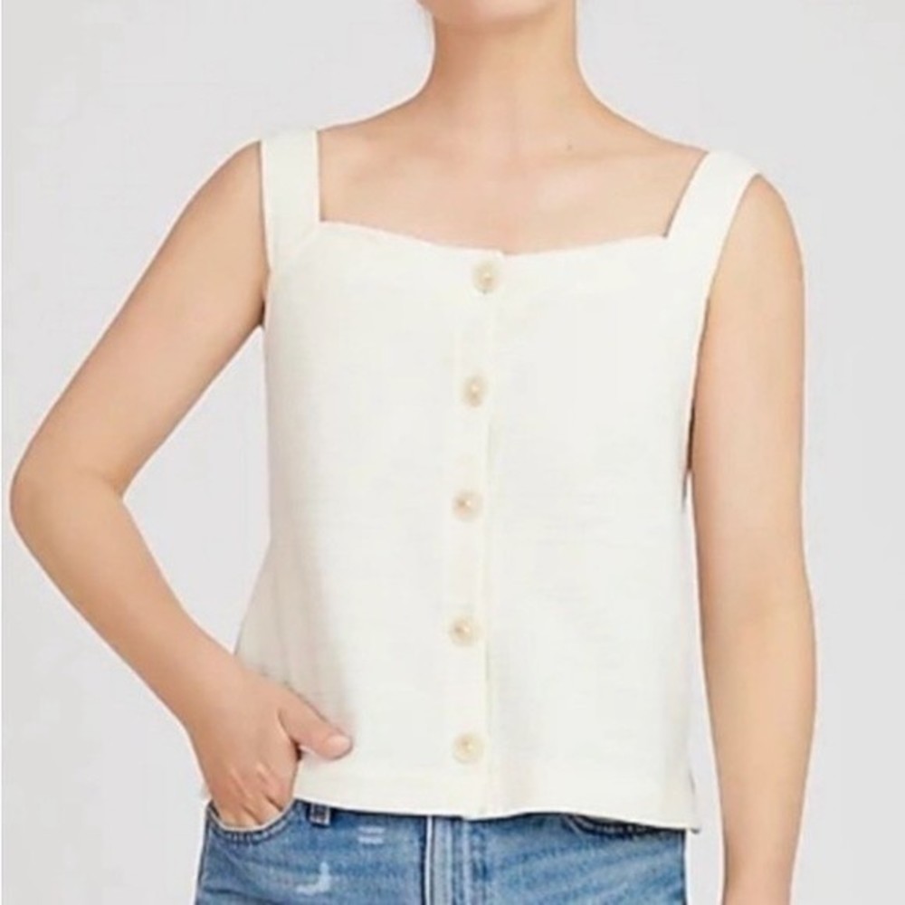 J. Crew Cream Button-Front Square Neck Tank Top